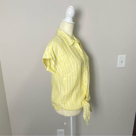 Talbots LINEN TIE HEM BUTTON FRONT TOP - SEASHORE STRIPE Women's Size Small - Picture 6 of 14